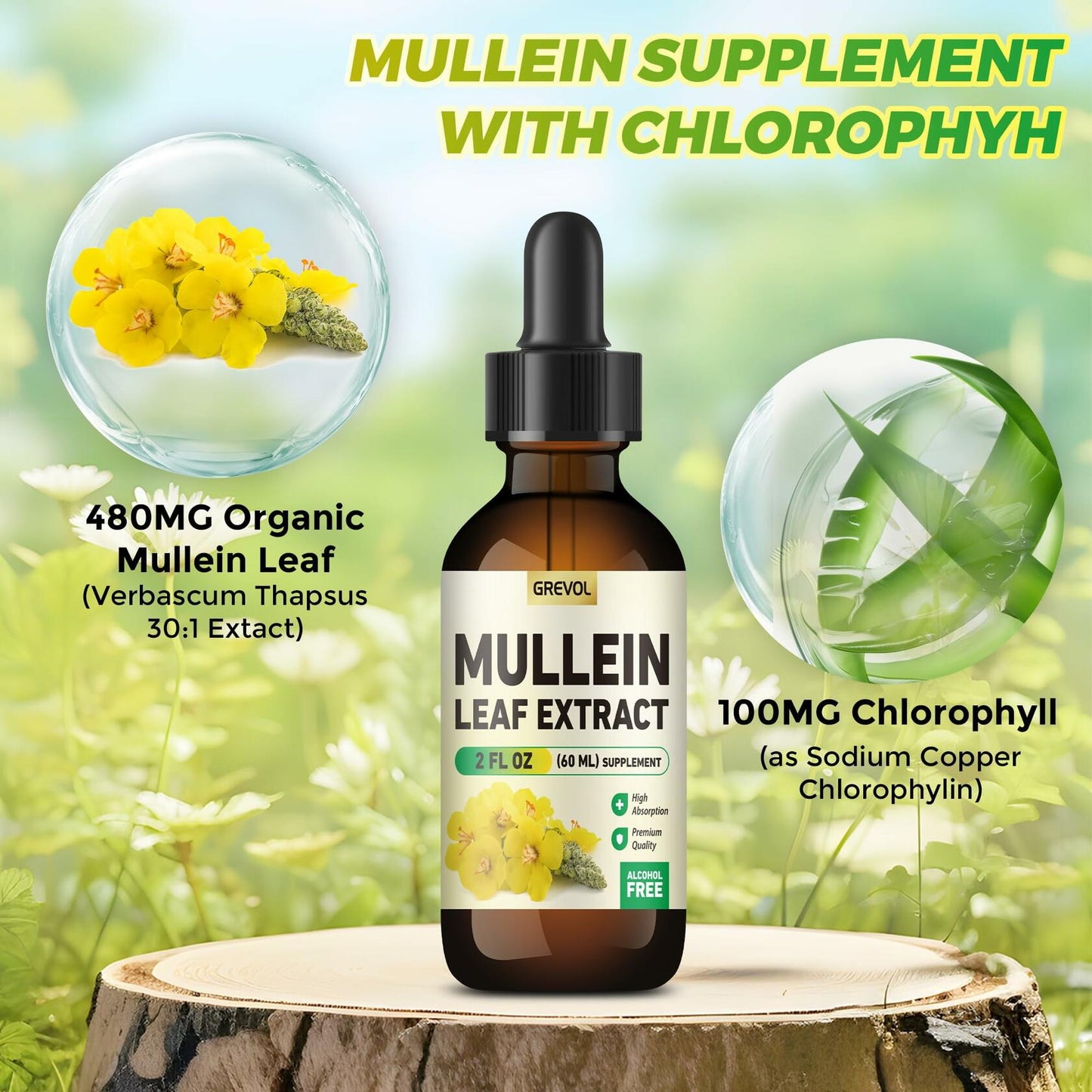 BestBy05/26 Grevol Mullein Drops Organic Herbal Tincture 2oz Respiratory Support
