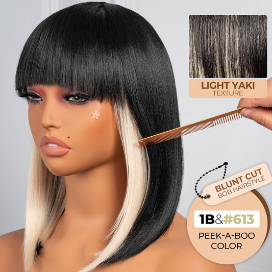 ToyoTress 14in SH613 Black Mix Off-White Bob Wig Synthetic Light Yaki Hair