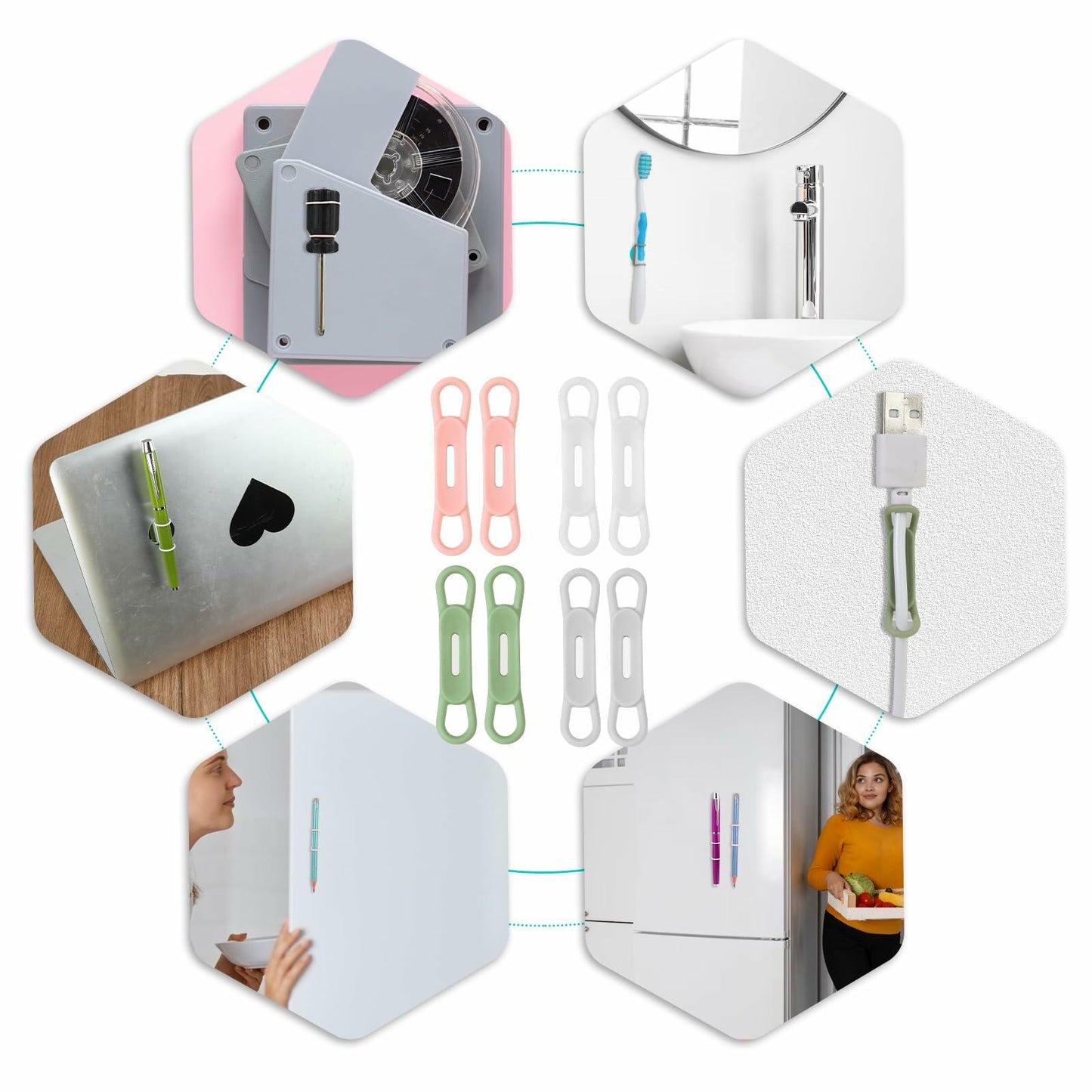 COMNICO 8 Pack Silicone Pen Holder White with Adhesive Stickers for Desk
