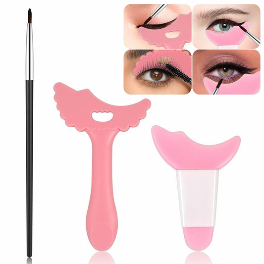 3Pcs Pink Silicone Eyeliner Stencils & Brushes Reusable Makeup Tools