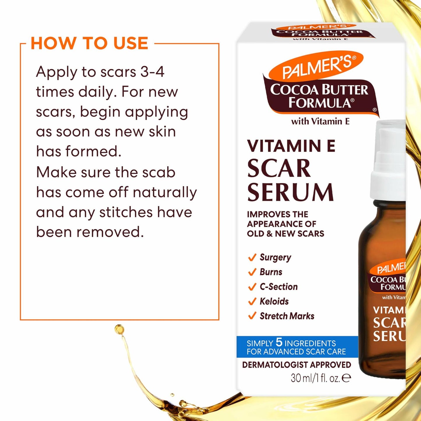 Palmer's Cocoa Butter Scar Serum Fragrance Free Vitamin E 1 oz Skin Oil