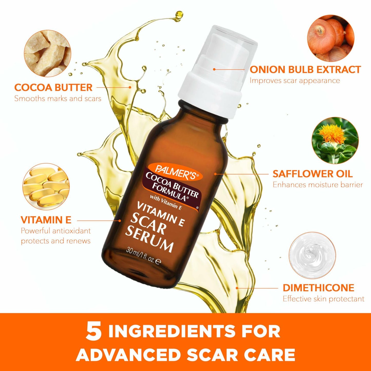 Palmer's Cocoa Butter Scar Serum Fragrance Free Vitamin E 1 oz Skin Oil