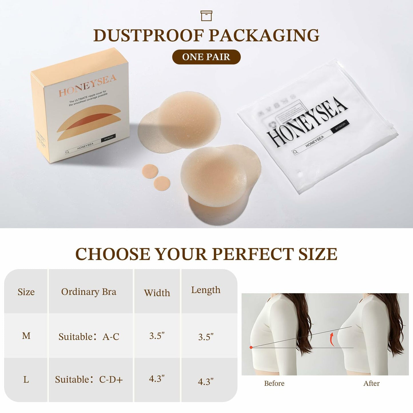 Honeysea Silicone Nipple Covers Pasties Reusable Adhesive Bra 1 Pair Crème