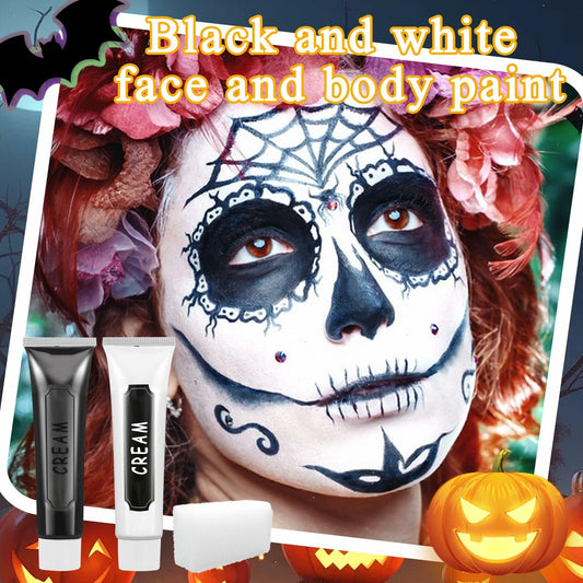 Black White Oil-Based Face Paint Kit with Brushes - Professional Halloween