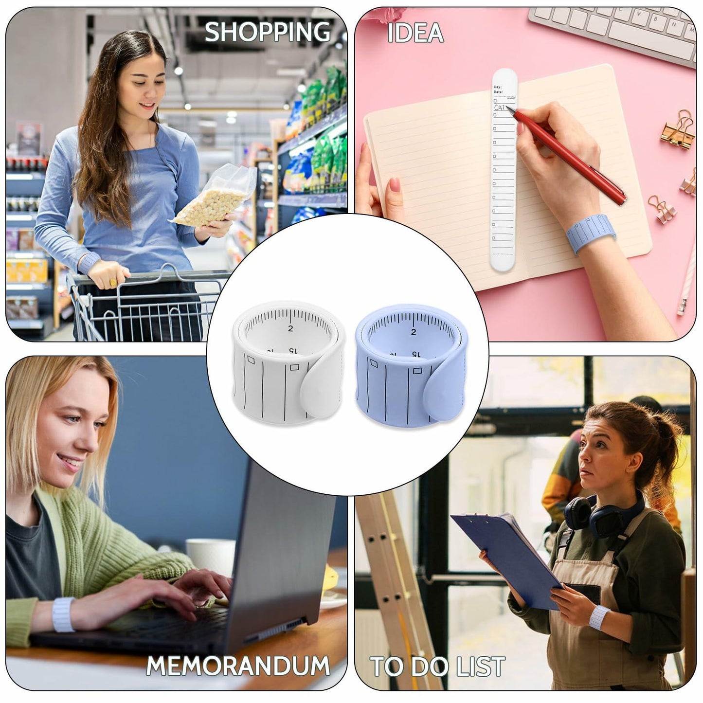 ZEYIYER 4PCS Waterproof Silicone Wrist Notepad Bracelets White Violet