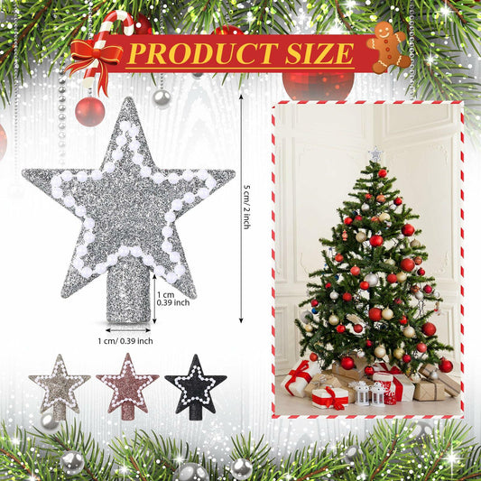 Hollowfly Mini Star Christmas Tree Topper Silver Pearl Decoration 2 Inch