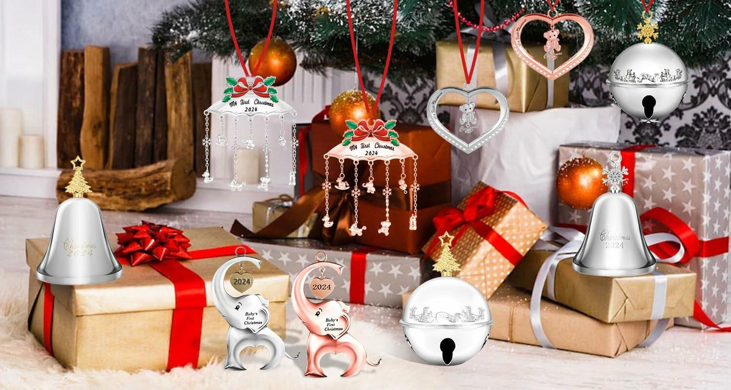 My First Christmas Ornament 2024 Baby Mobile Silver Newborn Keepsake with Ribbon