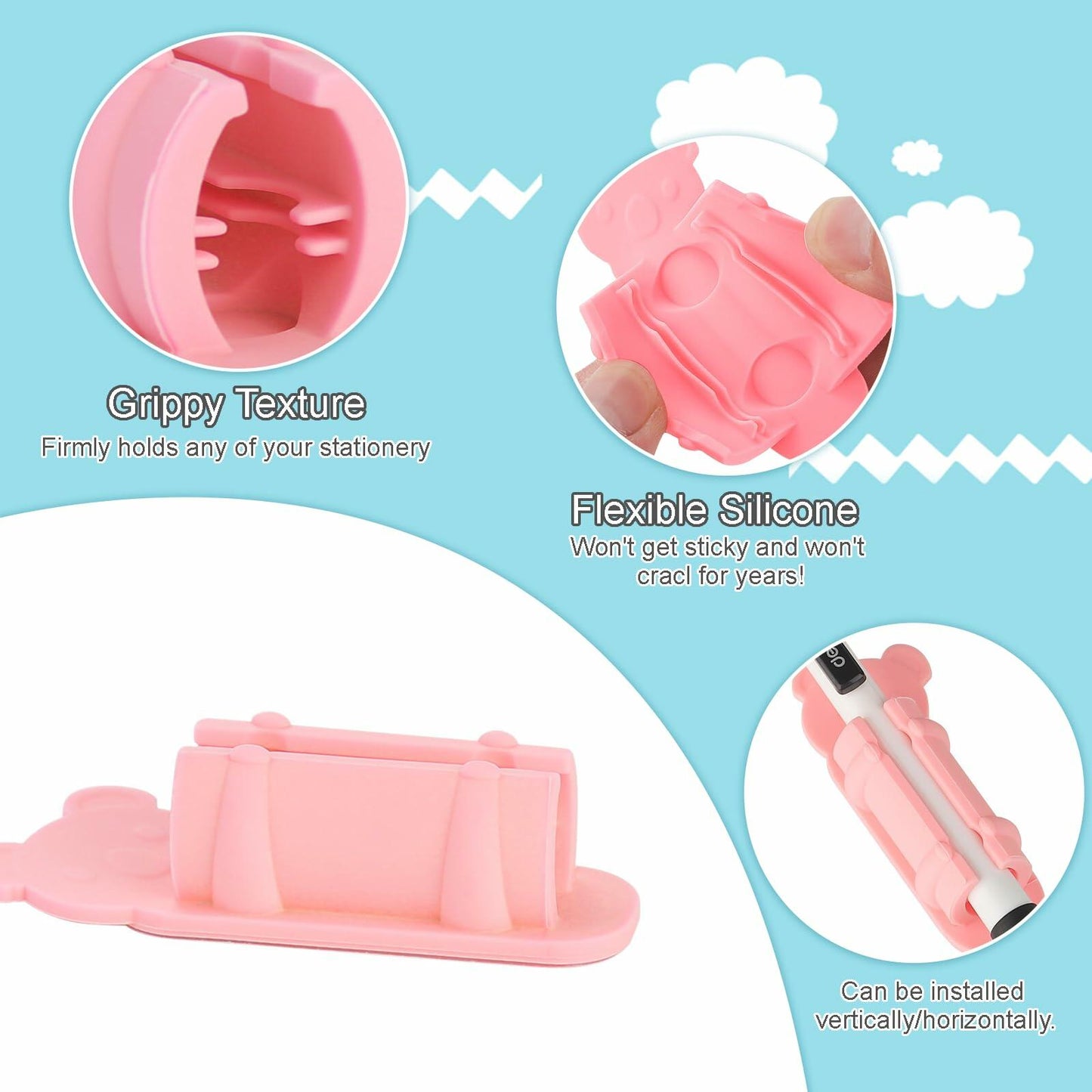 CASSONRM 12 Pack Silicone Pen Holder Flexible Desk Organizer Adhesive