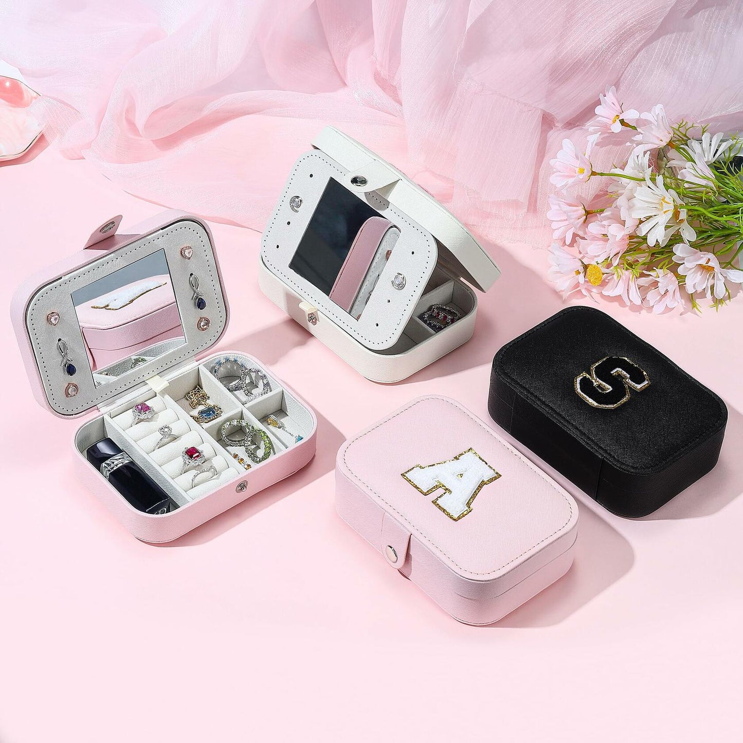 Parima Medium Jewelry Box Travel Organizer Mini Case White Initial G