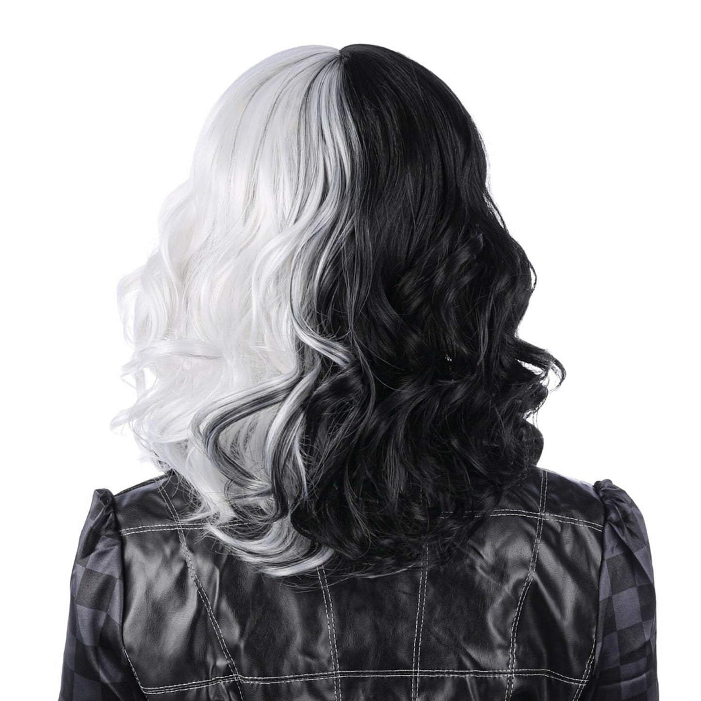 MUPUL Black And White Short Curly Wig with Bangs Halloween Costume Wig