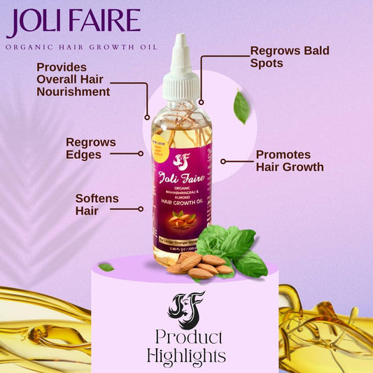 Joli Faire Organic Mahabhringraj Almond Hair Growth Oil 3.38 fl oz New