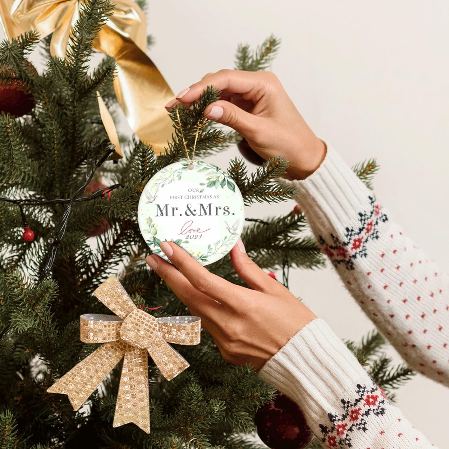 XKDOUS 2024 1st Christmas Mr & Mrs Ceramic Ornament Wedding Gift