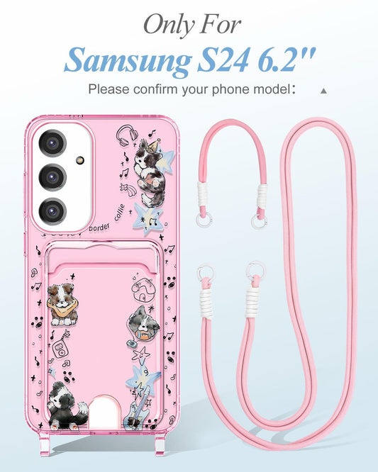 Shorogyt Samsung S24 Crossbody Case with Wristlet Strap, Dog, New