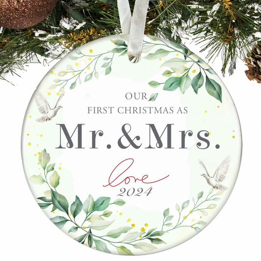 XKDOUS 2024 1st Christmas Mr & Mrs Ceramic Ornament Wedding Gift