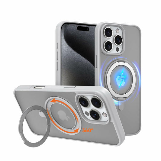 Vongong iPhone 16 Pro Max Gray Magnetic Case Drop-Proof with 360° Ring Stand