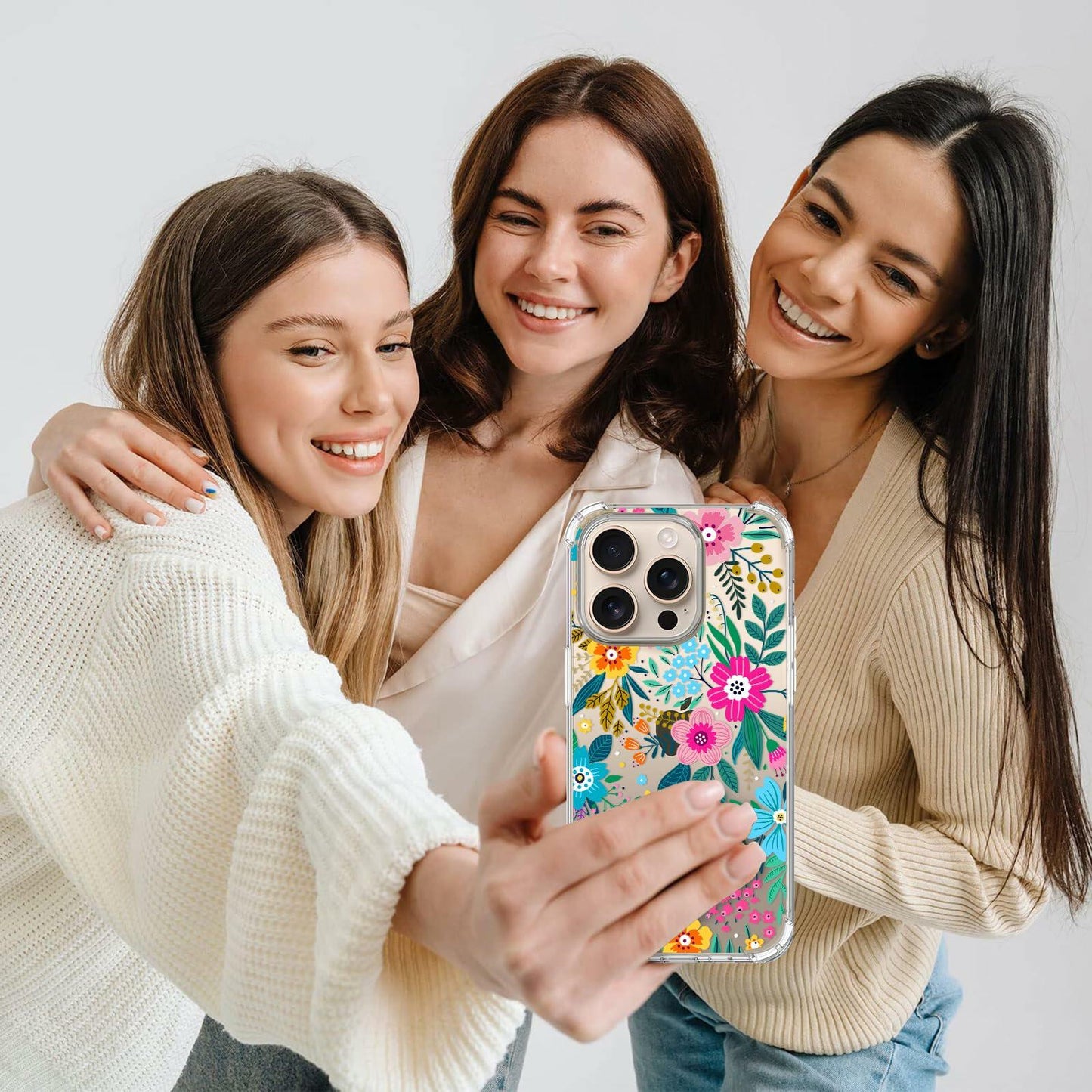 ilnehc iPhone 16 Pro Case 3-in-1 Clear Floral Soft Shockproof 6.3 Colorful