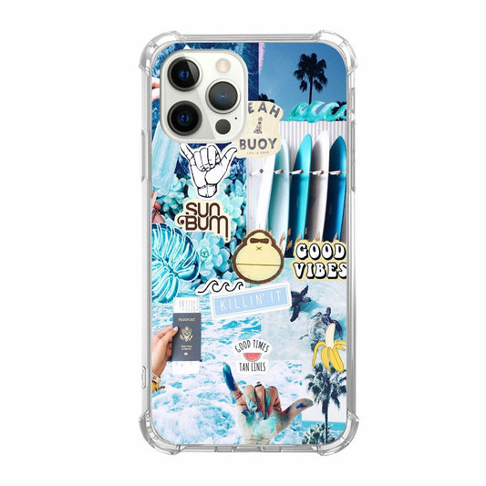 Rewput iPhone 15 Pro Case Blue TPU Bumper Cover Good Vibes Collage