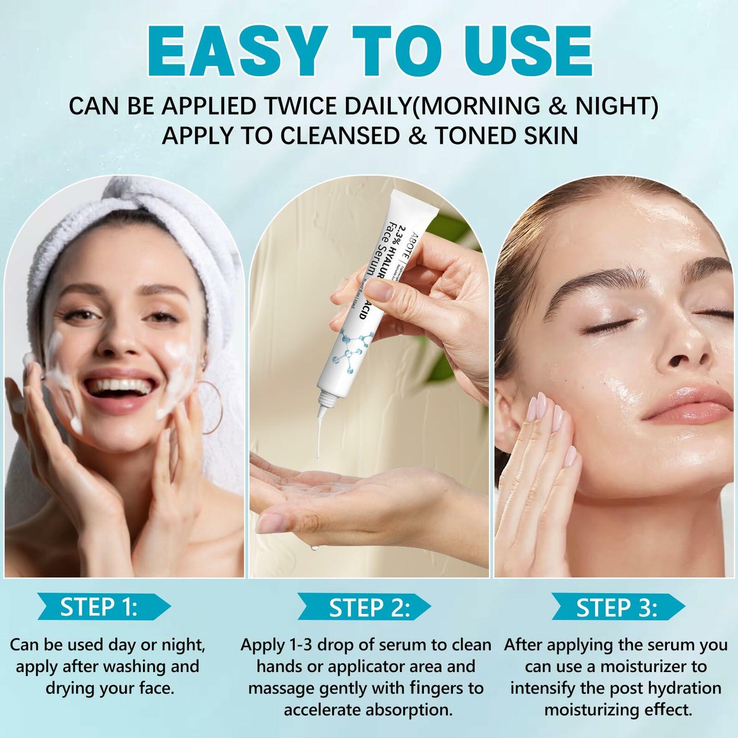 ABOTE 2.3% Hyaluronic Acid Serum for Face (3Pack-Each 0.507 fl.oz | 15ml)