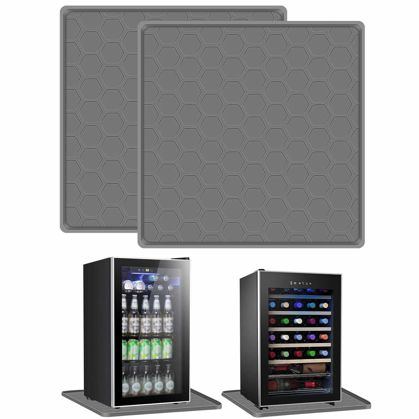 Winceed 23" Mini Fridge Silicone Mat Grey with Raised Edge & 4 Base Raisers