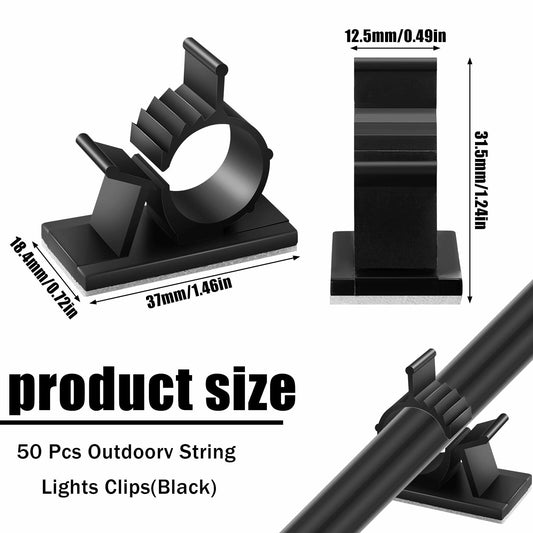 Barydat Cable Clips Black 50pcs Self Adhesive Wire Organizer 1.46x0.72in