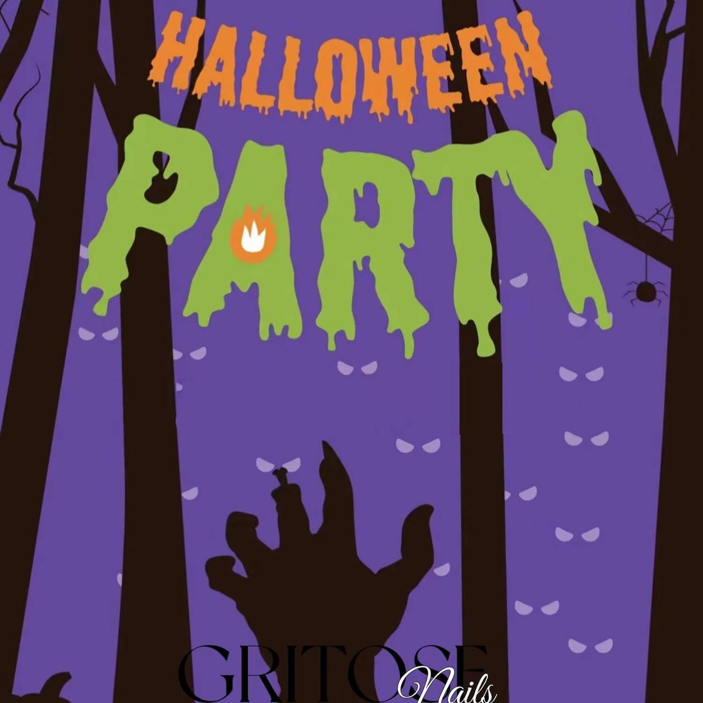 24Pcs French Tip Press On Nails Short Square Ghost Spider Halloween Design