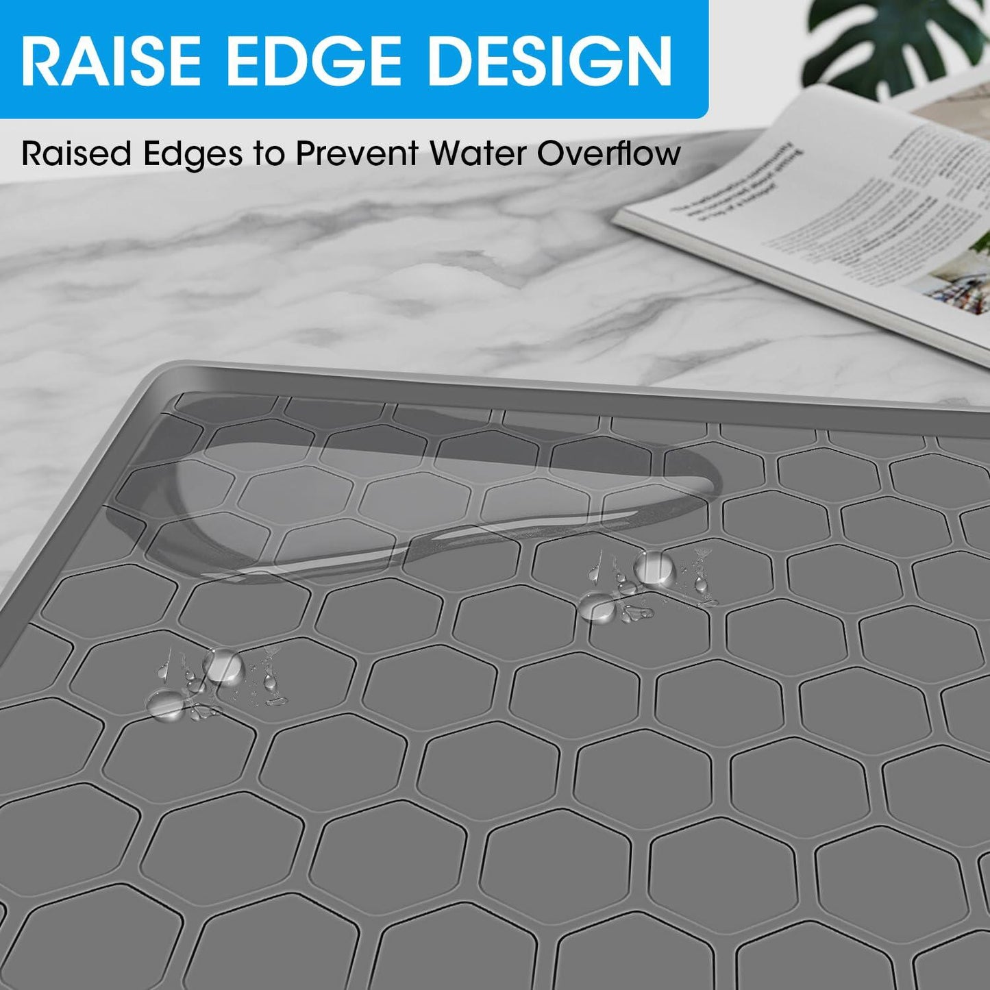 Winceed 23" Mini Fridge Silicone Mat Grey with Raised Edge & 4 Base Raisers