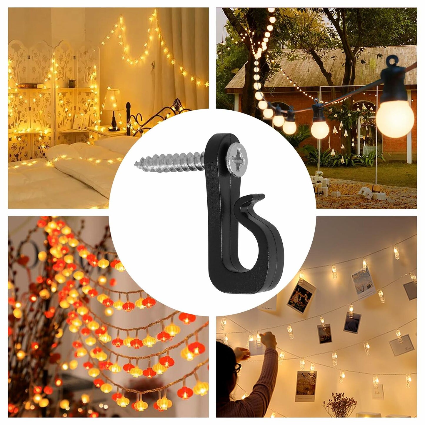 Q Hanger 36Pcs Outdoor String Light Hooks Black Weatherproof Screw-in