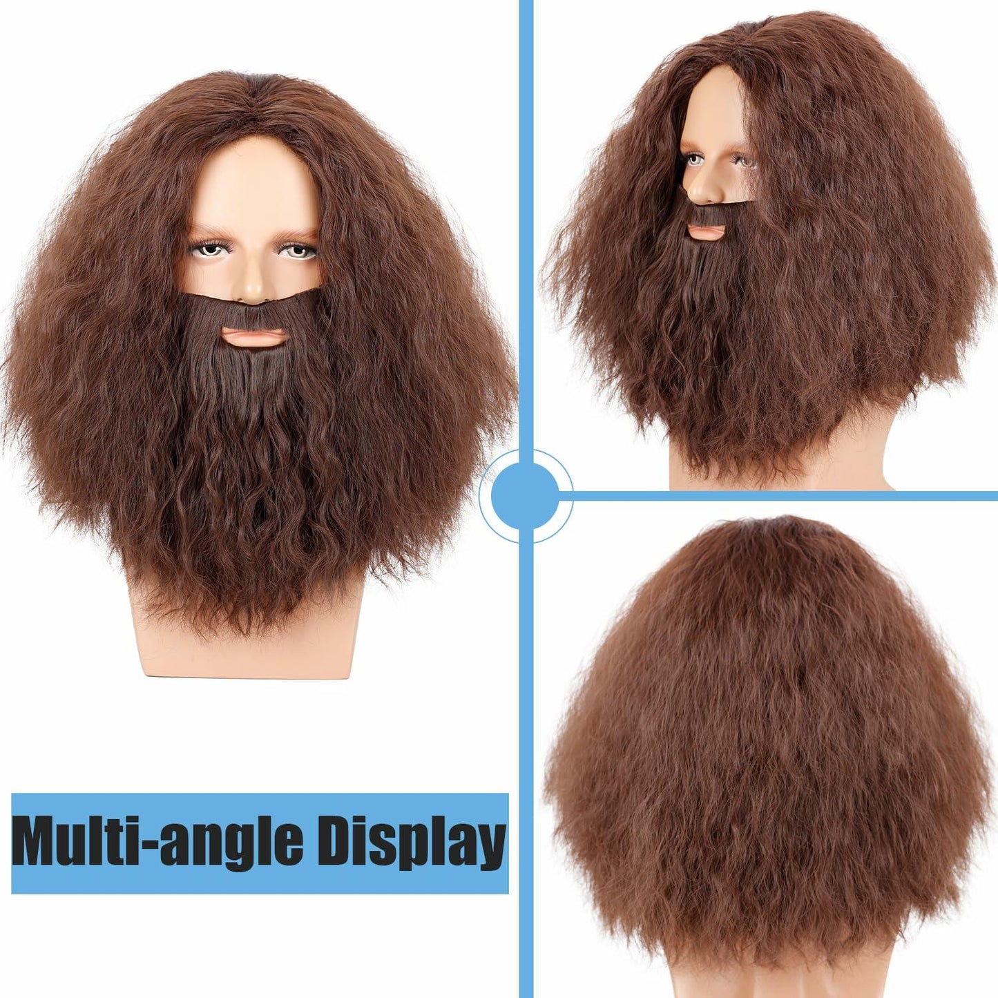 WeKen Men's Brown Curly Beard Wig Set Biblical Costume Halloween Party