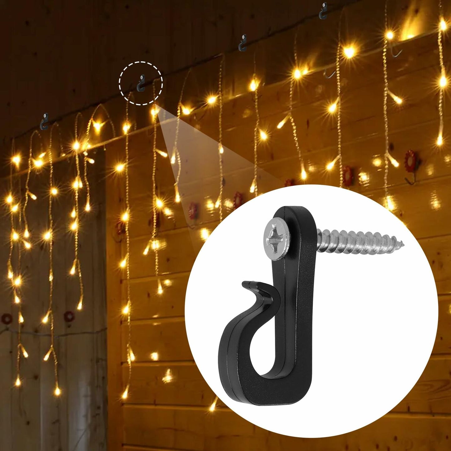 Q Hanger 36Pcs Outdoor String Light Hooks Black Weatherproof Screw-in