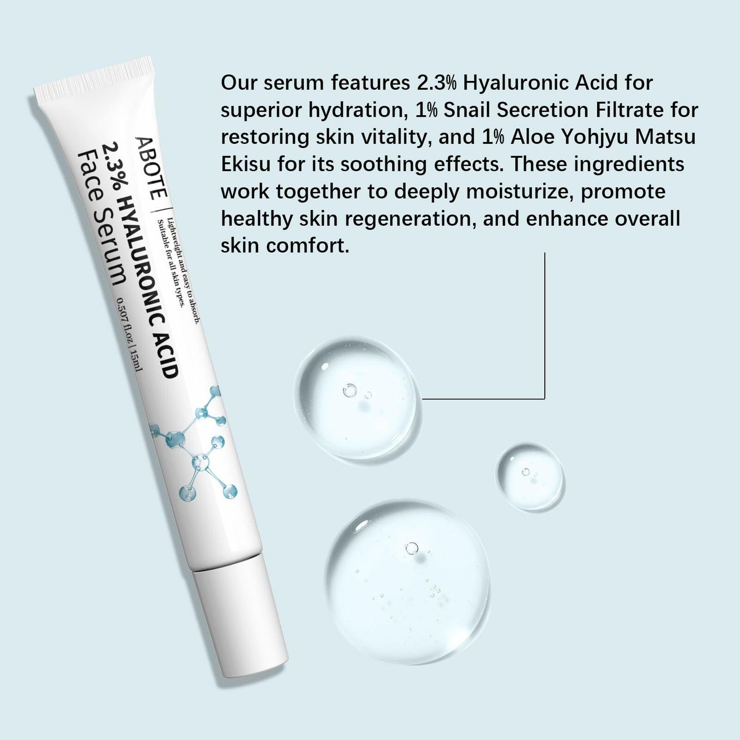 ABOTE 2.3% Hyaluronic Acid Serum for Face (3Pack-Each 0.507 fl.oz | 15ml)