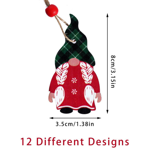 Sucrain 24pcs Christmas Gnome Wooden Ornaments Set Holiday Hanging Decor