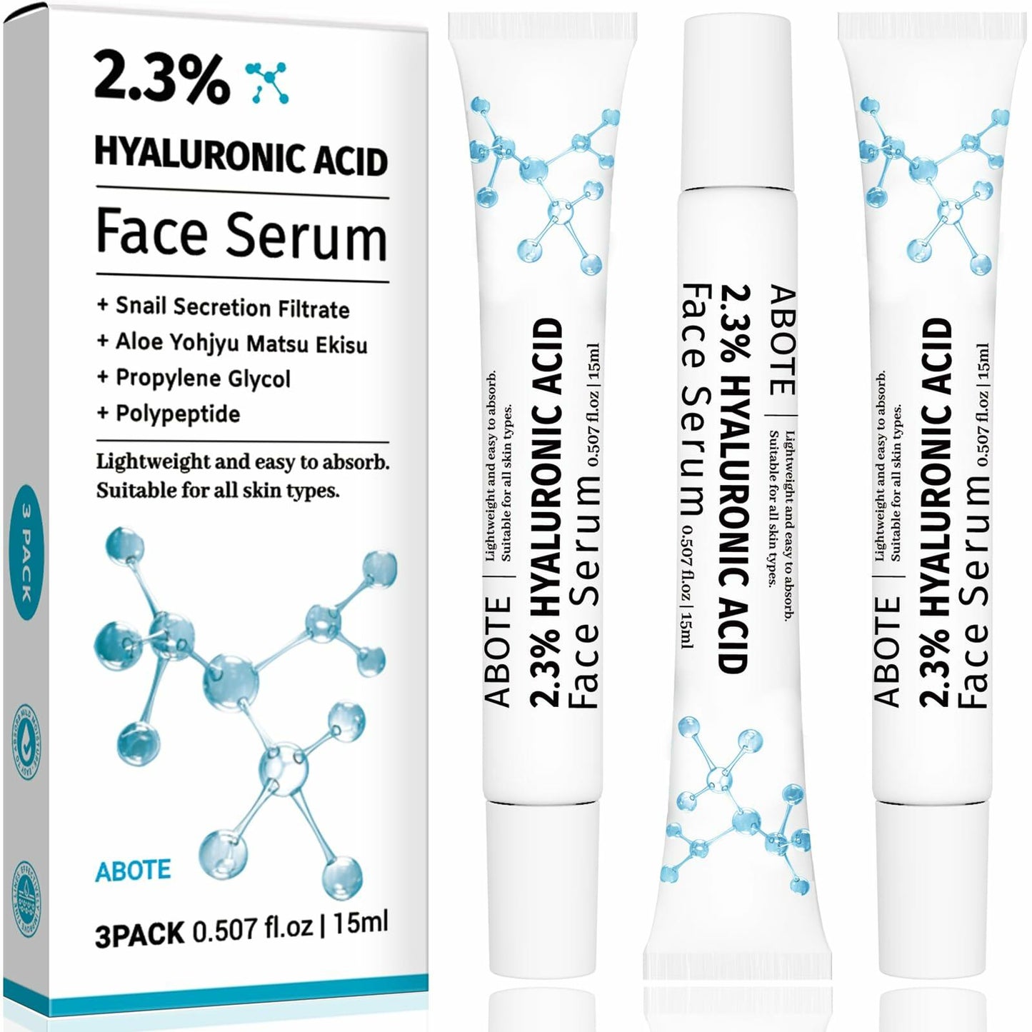 ABOTE 2.3% Hyaluronic Acid Serum for Face (3Pack-Each 0.507 fl.oz | 15ml)