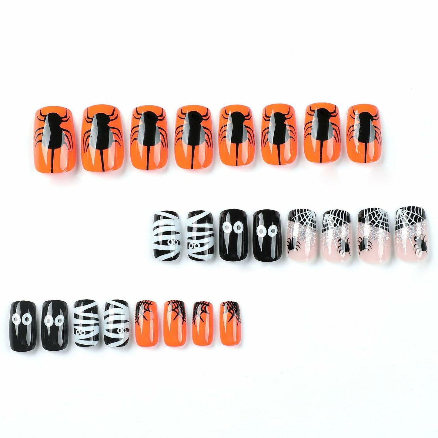 24Pcs Square Medium Press On Nails Halloween Spider Web Design False Nails