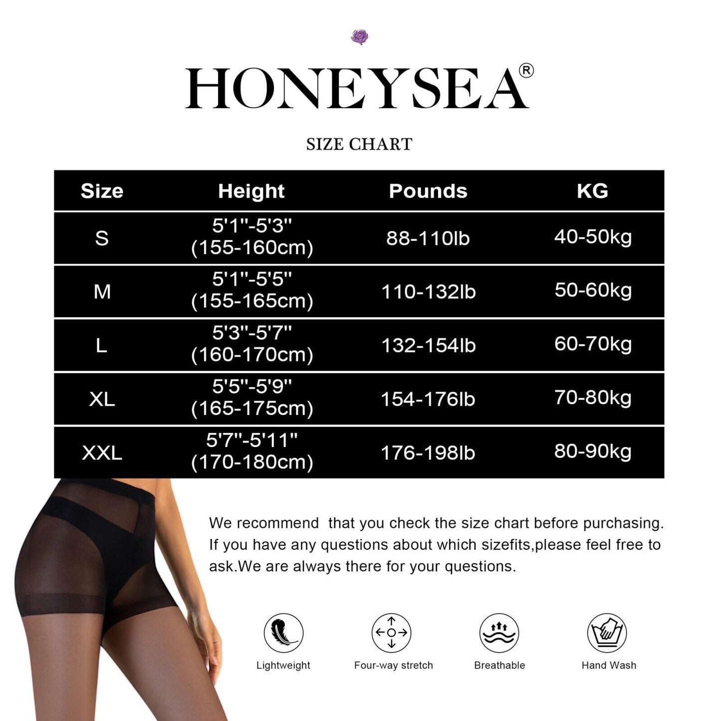 Honeysea 2 Pairs Sheer Tights 20D Nude & Black Pantyhose Women - Size L