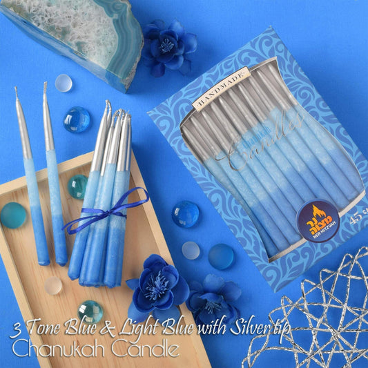Ner Mitzvah 45-Count Ombre Blue & Silver Dripless Hanukkah Candles Premium Wax