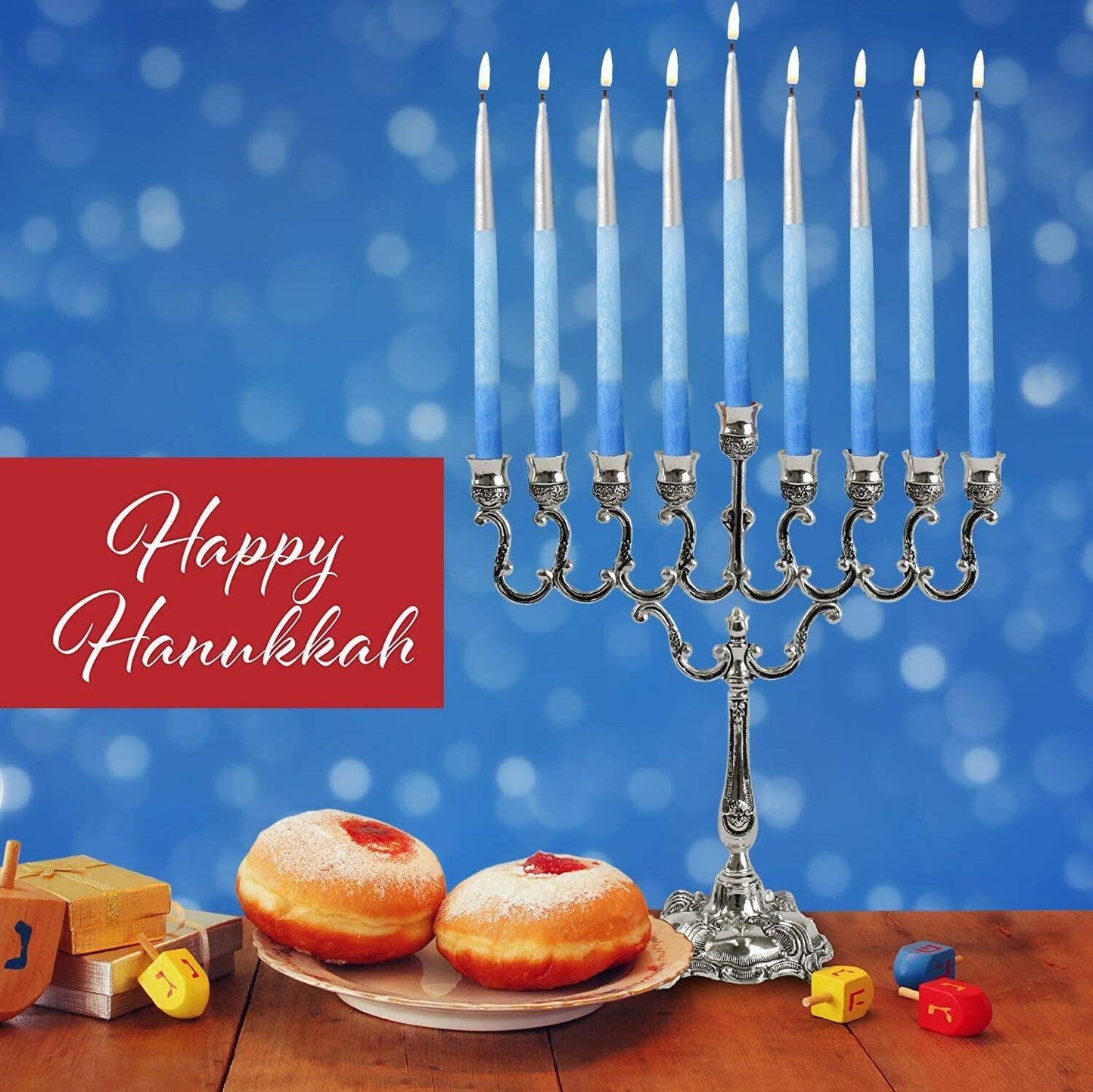 Ner Mitzvah 45-Count Ombre Blue & Silver Dripless Hanukkah Candles Premium Wax