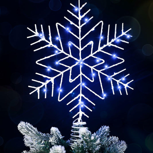VIHOSE 12" Lighted Snowflake Tree Topper Metal Battery Operated Xmas Decor