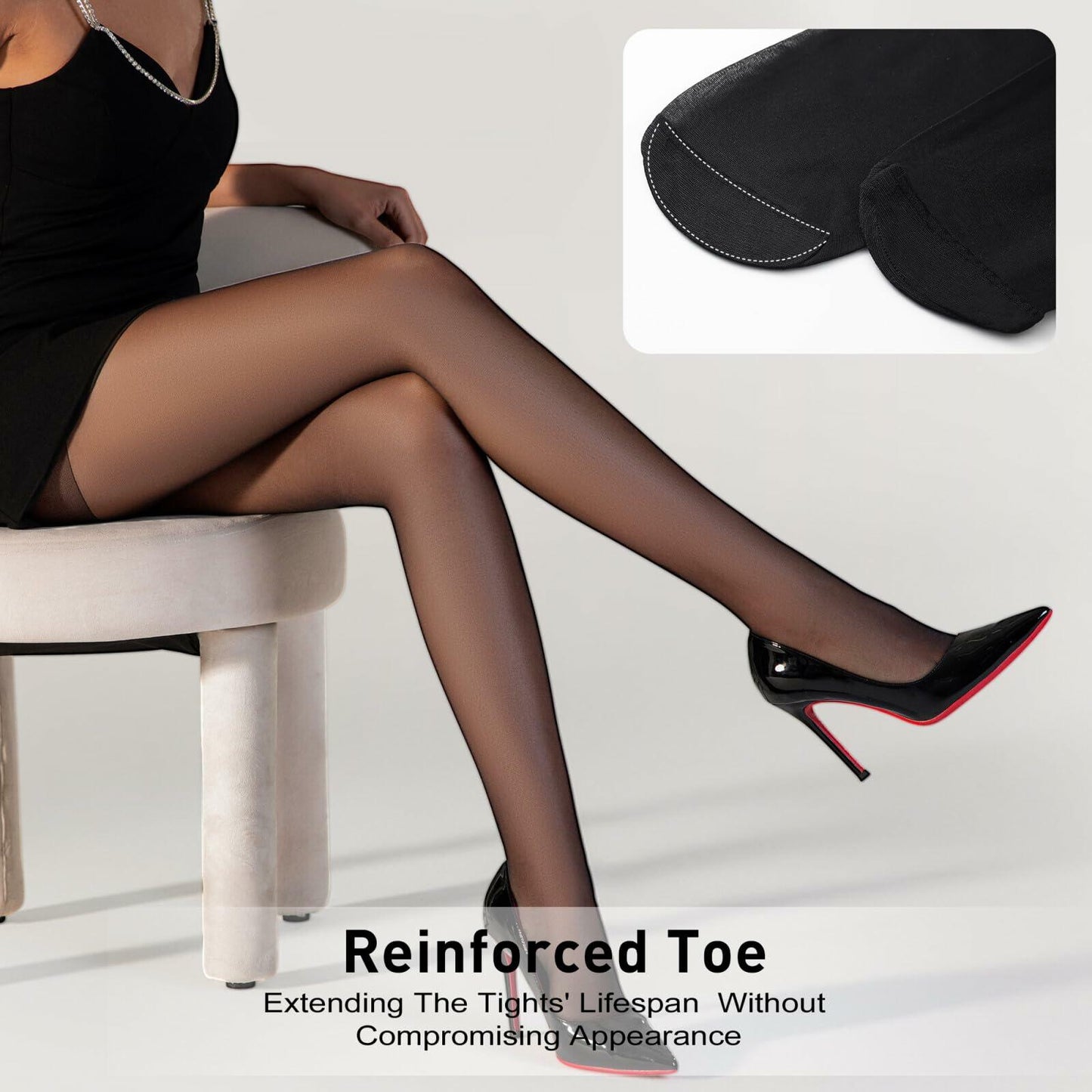 Honeysea 2 Pairs Sheer Tights 20D Nude & Black Pantyhose Women - Size L