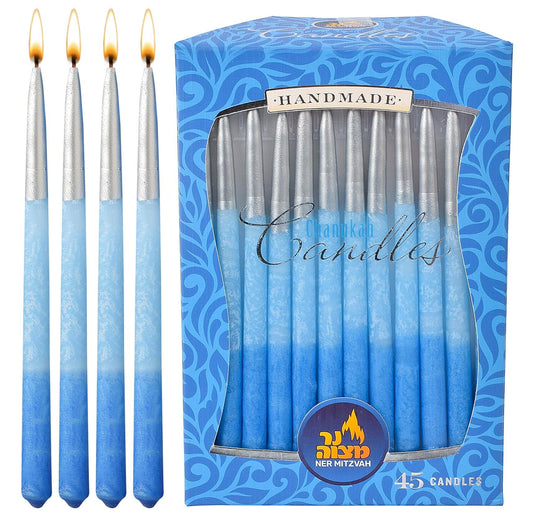 Ner Mitzvah 45-Count Ombre Blue & Silver Dripless Hanukkah Candles Premium Wax
