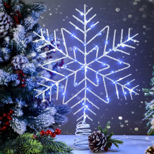VIHOSE 12" Lighted Snowflake Tree Topper Metal Battery Operated Xmas Decor