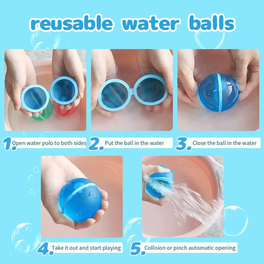 Reusable Silicone Water Balloons 6PCS Latex-Free Quick Fill Self Sealing