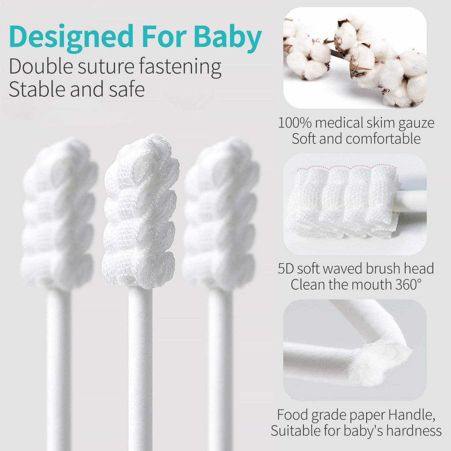 dearlomum Baby Tongue Cleaner 48PCS Disposable Infant Oral Dental Care Stick