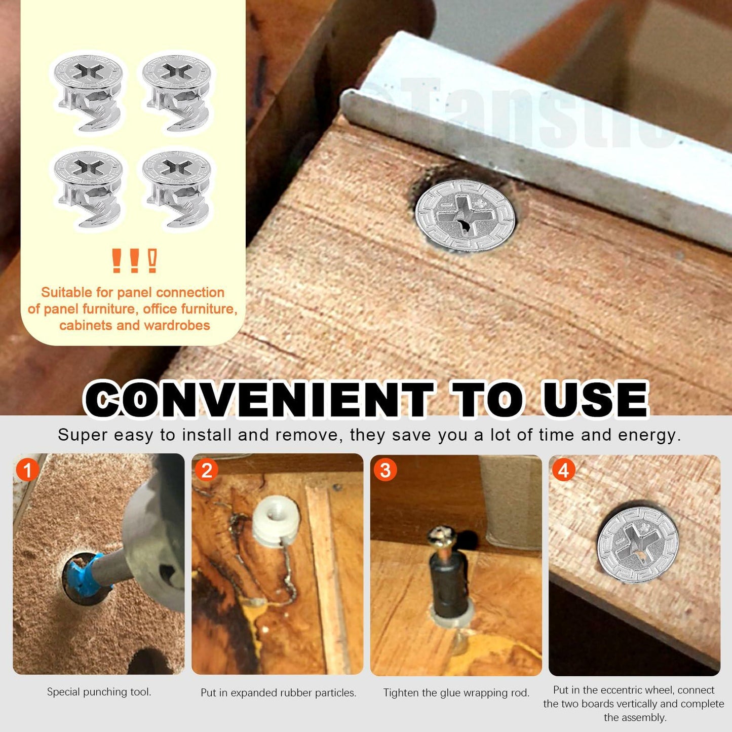 Tanstic 270Pcs 3-in-1 Furniture Connectors Kit Cam Lock Fasteners