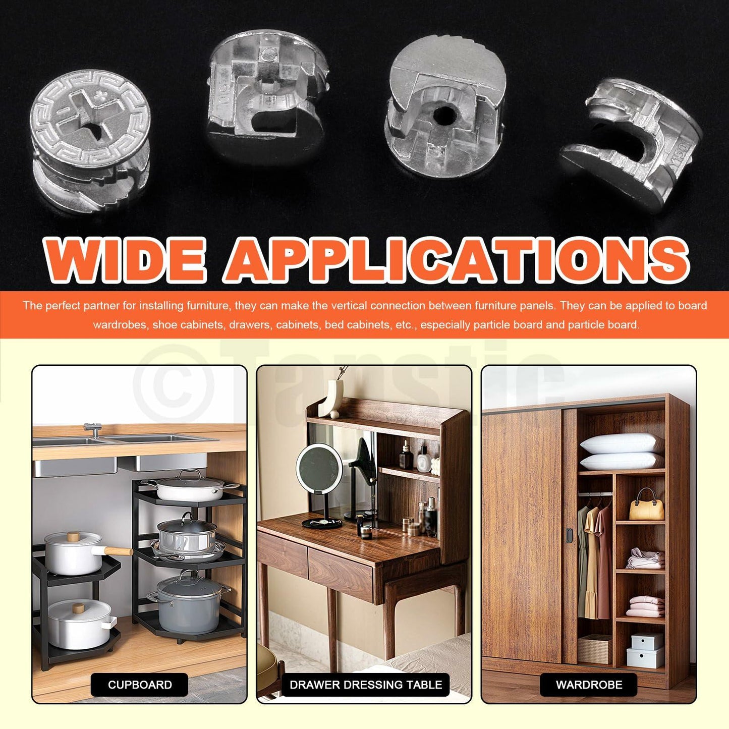 Tanstic 270Pcs 3-in-1 Furniture Connectors Kit Cam Lock Fasteners
