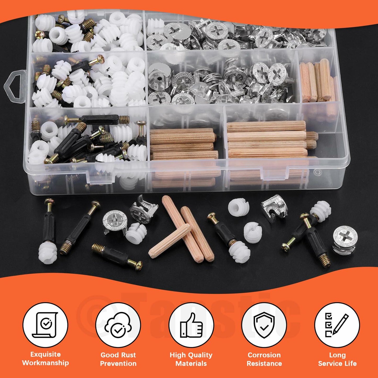 Tanstic 270Pcs 3-in-1 Furniture Connectors Kit Cam Lock Fasteners