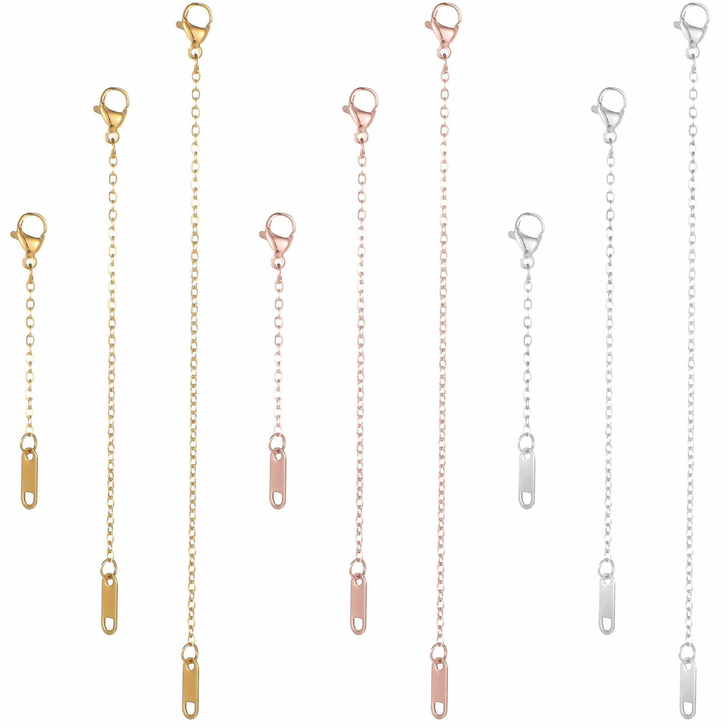 Dimeho 9 Pc Necklace Extender Set Silver Gold Lobster Clasp 2-6 Inch