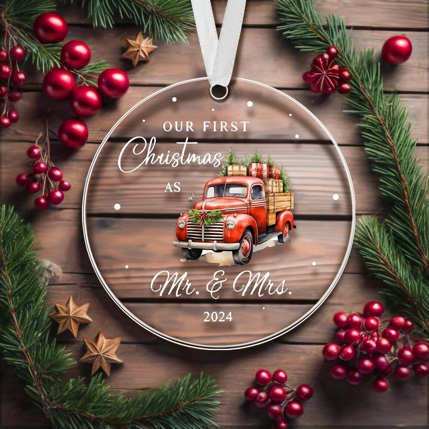 Mr & Mrs Gifts First Married Christmas Ornament 2024 Wedding Gift