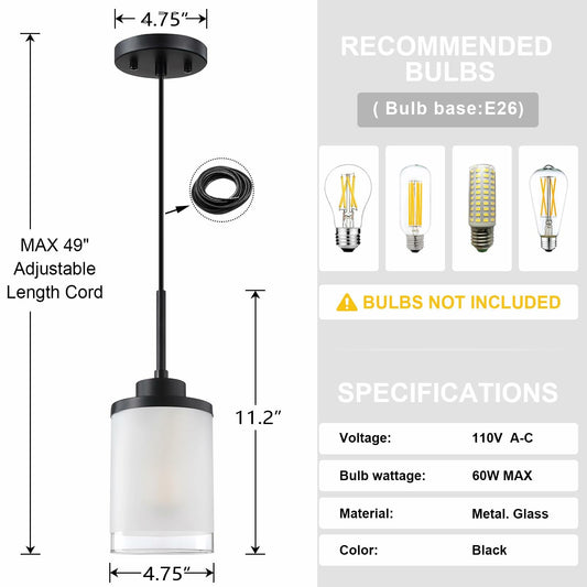 CJY CHENJINYAN 2 Pack 4.3" Black Pendant Light Fixture Frosted Glass