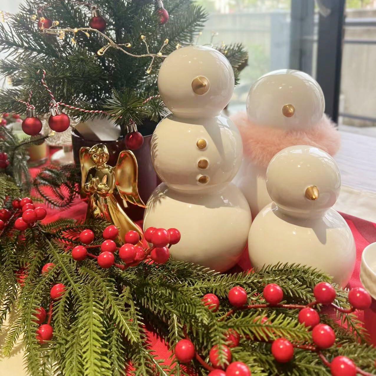 Fonder Mols Snowman Figurines Set of 3 Large Ceramic Christmas Decor
