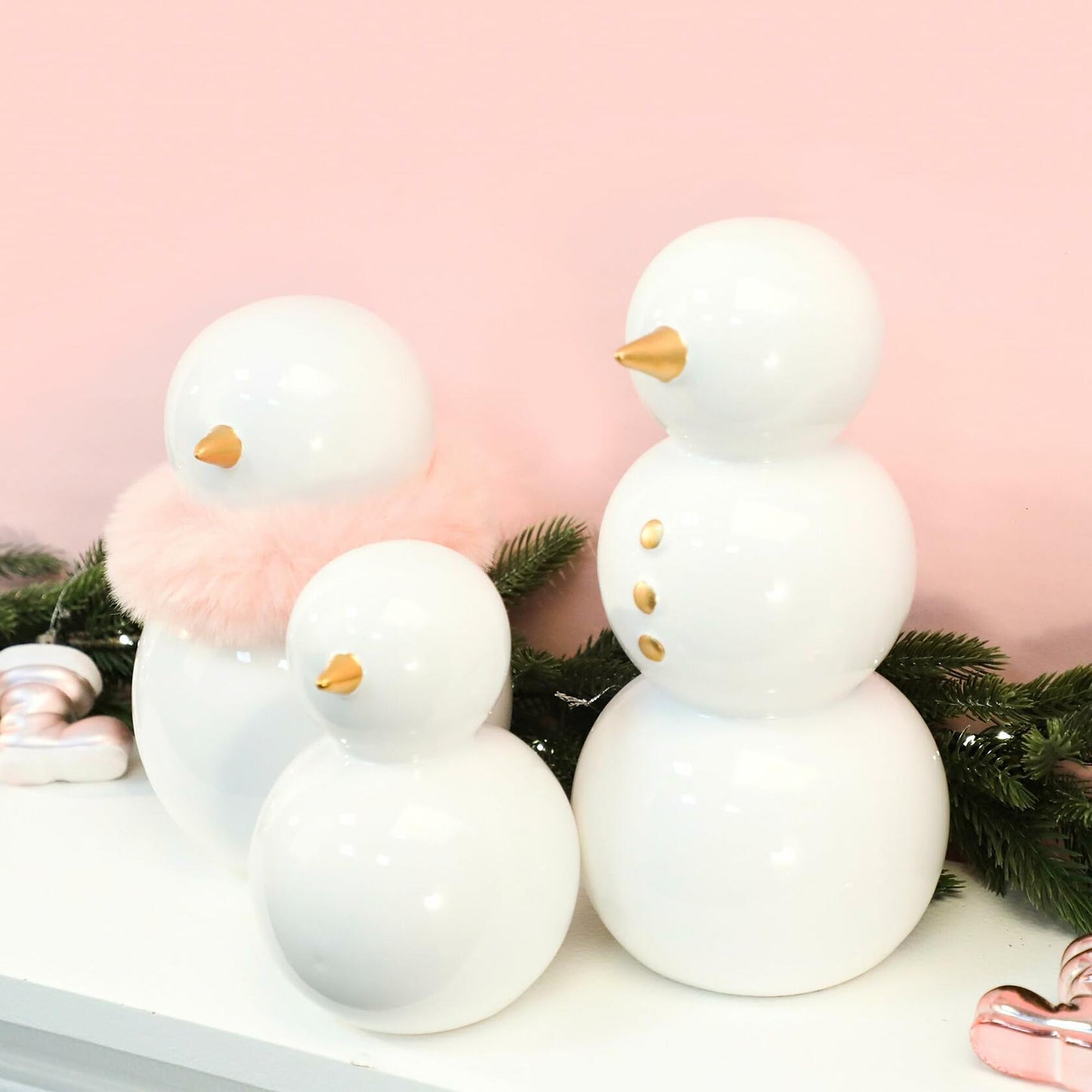 Fonder Mols Snowman Figurines Set of 3 Large Ceramic Christmas Decor